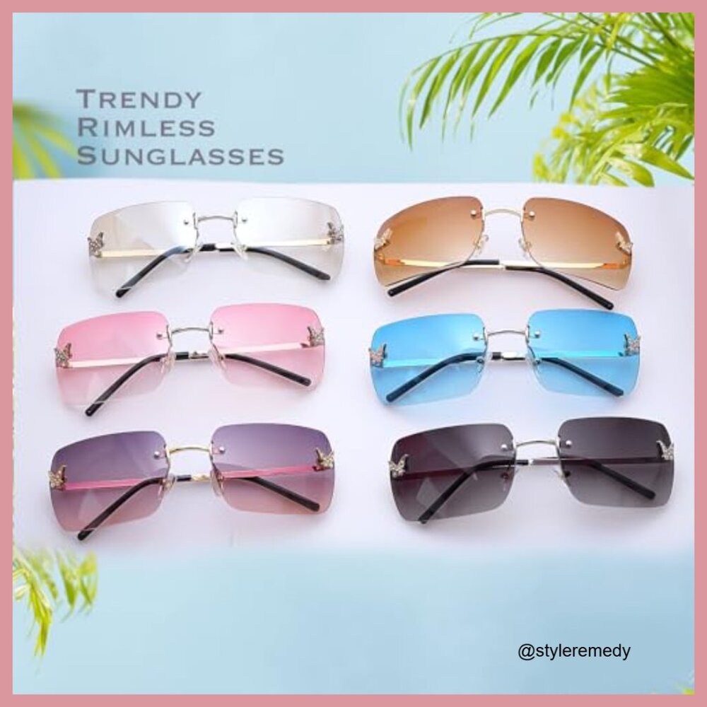 Metal Frameless Rectangular Sunglasses with UV400… - image 2